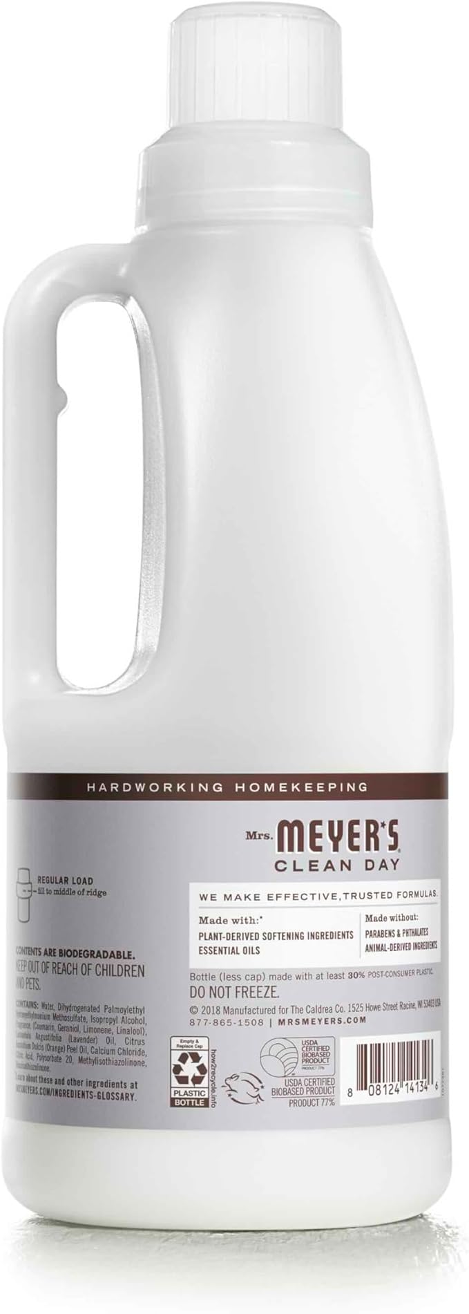 MRS. MEYER'S CLEAN DAY Liquid Fabric Softener, Infused with Essential Oils, Paraben Free, Lavender, 32 oz (32 Loads) (Pack of 4)