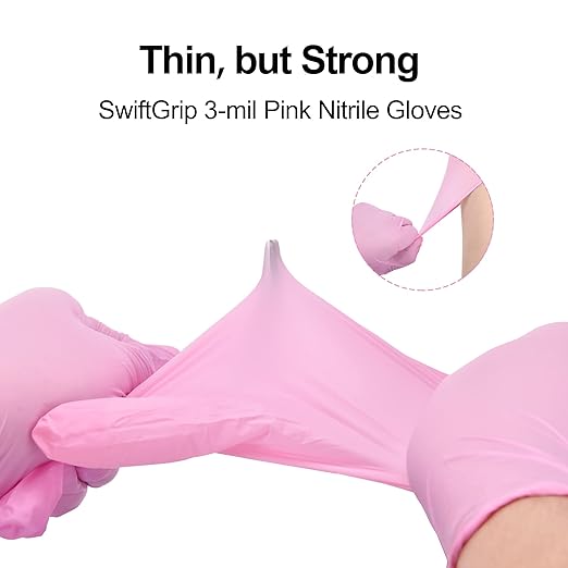 Nitrile Disposable Gloves - Medical Exam Gloves, Latex-Free, Pink, Powder-Free, 50-ct Box (Small)