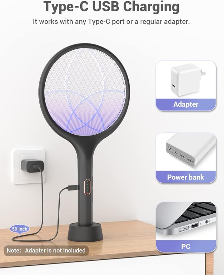 YISSVIC Electric Fly Swatter Bug Zapper Racket 4000V LED Screen Dual Modes Fly Zapper Rechargeable for Indoor Home Office Backyard Patio Camping (Black-2 Pack)