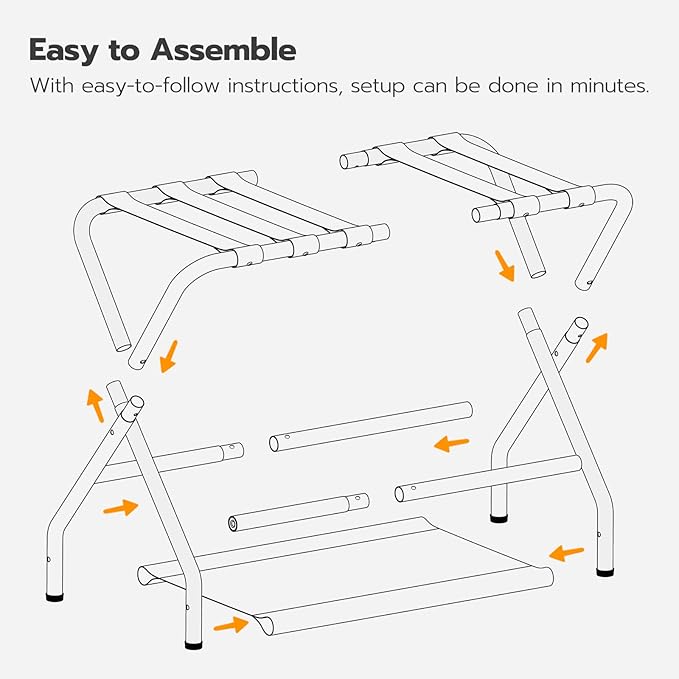 HOOBRO Luggage Rack, Folding Suitcase Stand with Fabric Storage Shelf for Guest Room, Bedroom, Hotel, Holds up to 100 lb, 27 x 15.3 x 22 Inches, Space Saving, Black BK04XL01