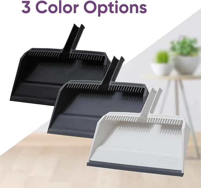 Superio 3-Pack Wide Plastic Dustpan with Comb - 16" Wide, Rubber Lip, Broom Handle Clip, White