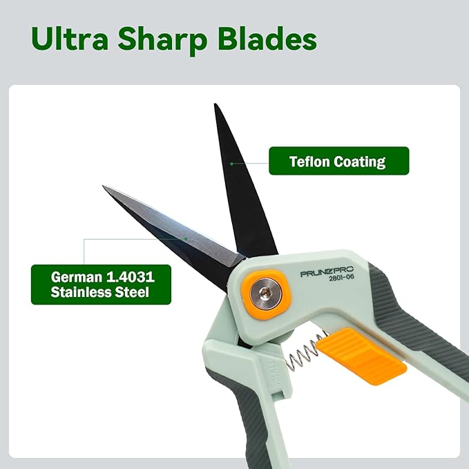 PrunePro Garden Scissors Pruning Shears Sharp Stainless Steel Non-Stick Teflon Coating Blade for Precise Cuts Garden Snip Bonsai Clippers for Plants Rose Flower 2 Pack