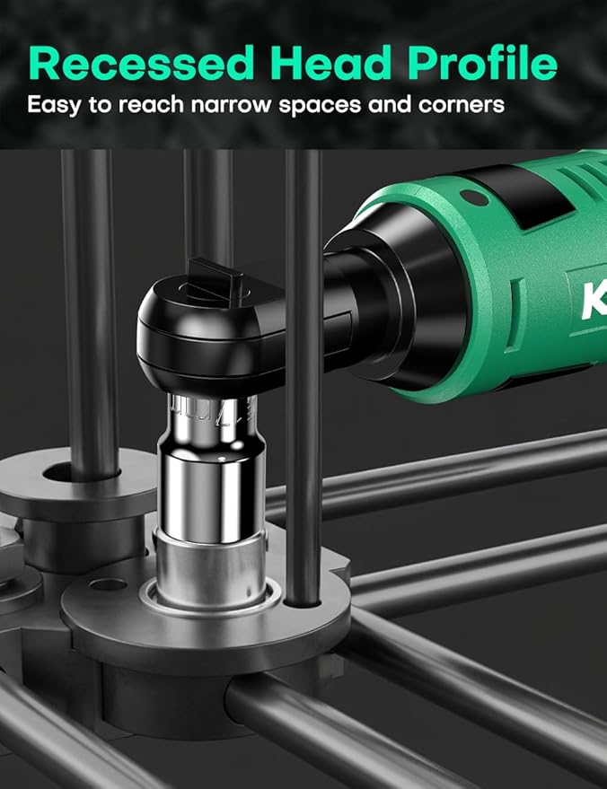 KIMO Cordless Electric Ratchet Wrench Set, 40Ft-lbs, 400RPM, 12V Cordless Ratchet Wrench 3/8" w/Variable Speed Trigger, 7Sockets, 1/4" Adapter, Forward/Reverse Switch, 2Battery Power Ratchet w/Charger