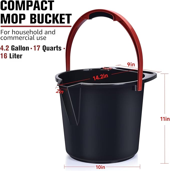 Matthew Cleaning 4.2 Gallon Mop Bucket, Heavy Duty Plastic Cleaning Bucket with Built-in Pour Spout, Mop Holder and Comfort Grip Handle, House and Commercial Cleaning Supplies, 3 Pack Mixed Color