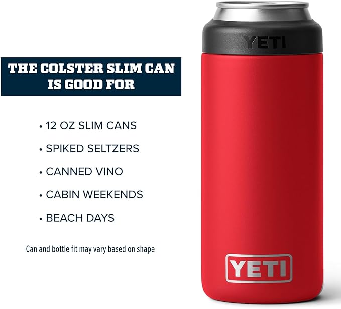 YETI Rambler 12 oz. Colster Slim Can Insulator for the Slim Hard Seltzer Cans, Rescue Red (NO CAN INSERT)