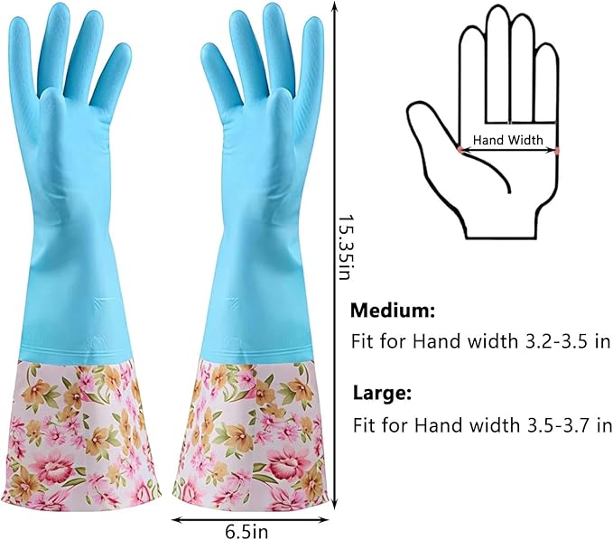 KINGFINGER Rubber Latex-Free Waterproof Dishwashing Gloves,2 Pair Medium Long Cuff Flock Lining Household Cleaning Gloves