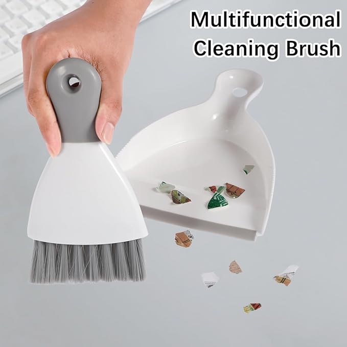 Mini Dustpan and Brush Set Portable Table Top Cleaning Brush and Dustpan Set Dining Table Crumb Sweeper with Soft Bristles Multipurpose Desktop Keyboard Cleaning Tools for Home Office (2, Gray)