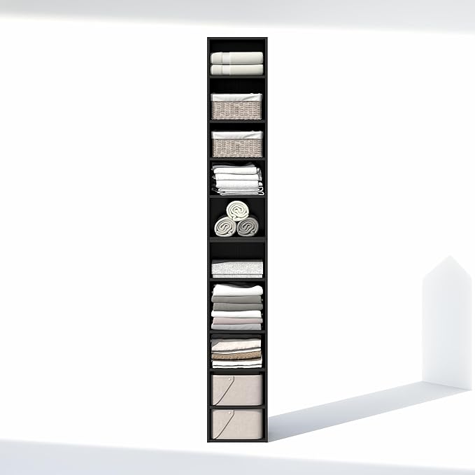 Furinno PASIR 10-Tier Closet Organizers and Storage, Open Shelf, Storage Organizer, 12-Inch Width, for Closet, Bedroom, Blackwood