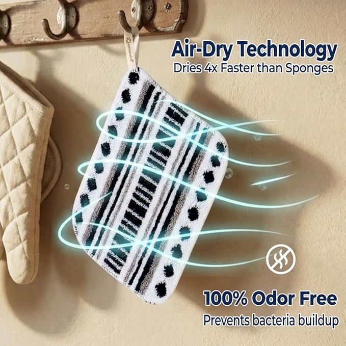 Amarelle GEN II Dish Washing Scrubbers (3-Pack), Made in Green Kitchen Scrubbers for Dishes, Non Scratch Pot & Pan Scrubber, Heavy Duty GOTS Organic Cotton Scouring Pads, Reusable (Metro Sketch)