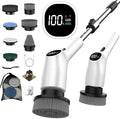 WKY-Electric Spin Scrubber - 10-in-1 Cordless Shower Scrubber & Cleaning Brush with Extendable Handle, 2 Speeds, IPX7 Waterproof Brush Heads, LED Display, Smart AI Chip,for Bathroom, Kitchen White