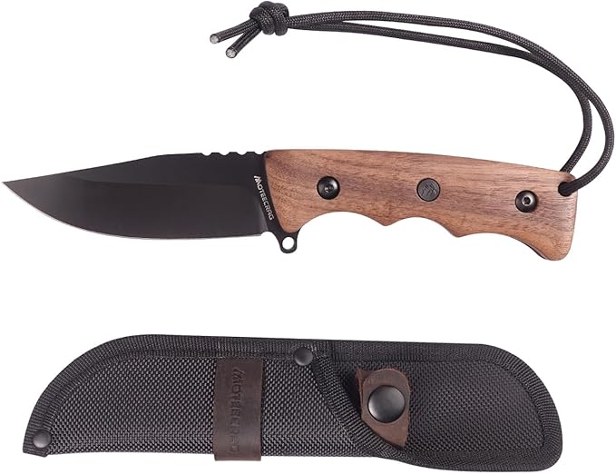 Fixed Blade Knife with Sheath, Wood Handle Full Tang Bushcraft and Camping Knife for Outdoor, Gift for Husband, Father, Friend