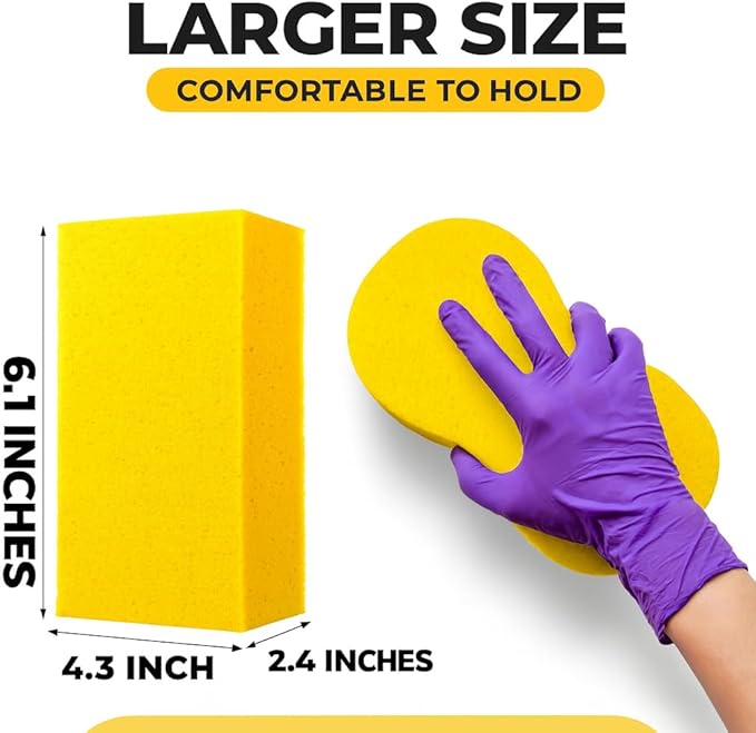 Multi-Purpose Sponges for Cleaning - Yellow 10 Pack, Large Sponges for Car Washing, Tile & Grout, Bulk Pack Sponge