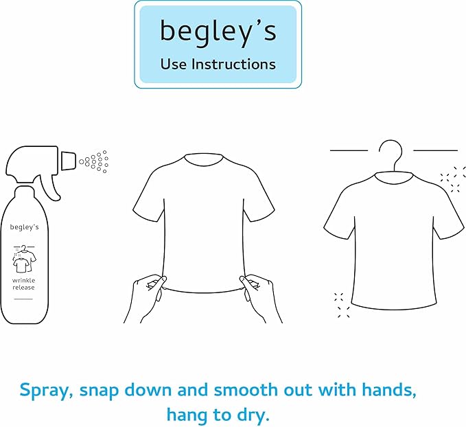 Begley's 3-in-1 Wrinkle Remover, Quick Fix Wrinkle Release, Static Cling Remover, Odor Eliminator and Fabric Refresher Spray - USDA Certified Biobased - Fragrance-Free, 16 oz