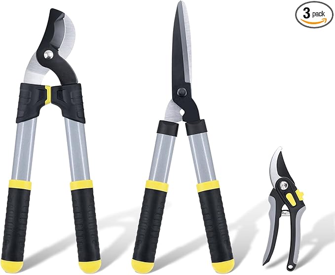 Colwelt Loppers Hedge Clippers Garden Shears 3Pcs, Compact Garden Loppers Shear Set with 17’’ Bypass Branch Cutters & Hedge Shears & Pruners, Tree Shrub Care Kit for Lopping with Soft Grip Handle