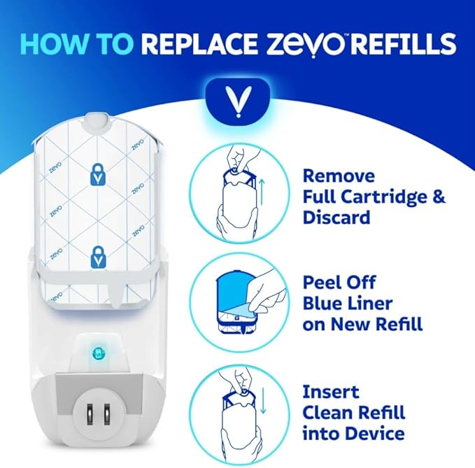 Zevo Flying Insect Trap Refill – 4 Cartridges | Works with Zevo Plug-in Trap | Attracts & Traps Flying Insects