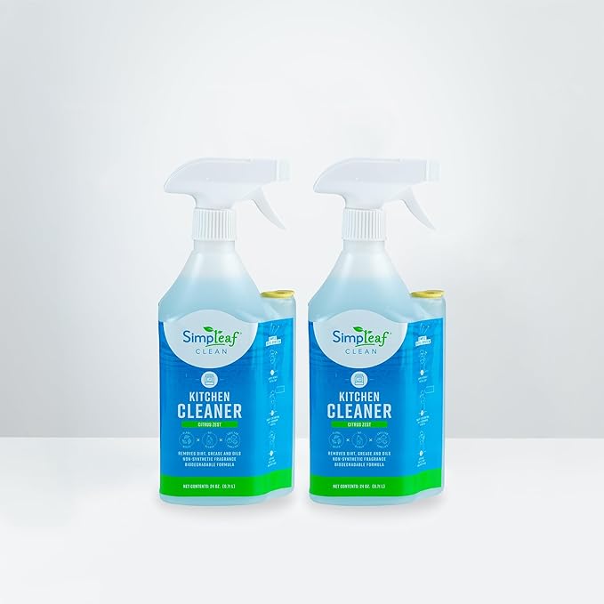 Simpleaf Clean Kitchen Degreaser Cleaner | Refill System Cleaners| Bleach‑Free| Ammonia‑Free|Grease, Oils & Food Soil Remover | Citrus Zest 24oz x 2