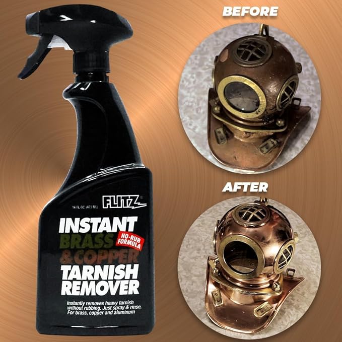 Flitz Instant Brass and Copper Tarnish Remover - 16oz Bottle of USA-Made Organic Rust Remover Spray (No-Rub) - Removes Stains & Oxidation from Glass & Aluminum - Brass Cleaners That Work (2 Pack)