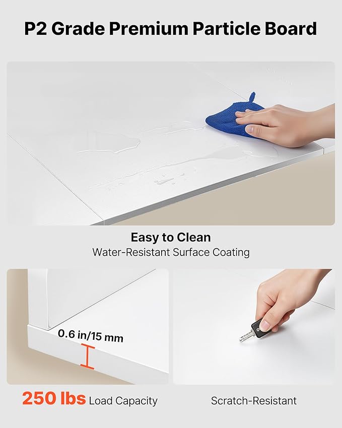 VEVOR Washer Dryer Countertop with 3 Splicing Panels, 54" x 27" Wooden Washer and Dryer Countertop with 2 Hooks, Water-Resistant Laundry Topper for Laundry Room Organization and Storage, White