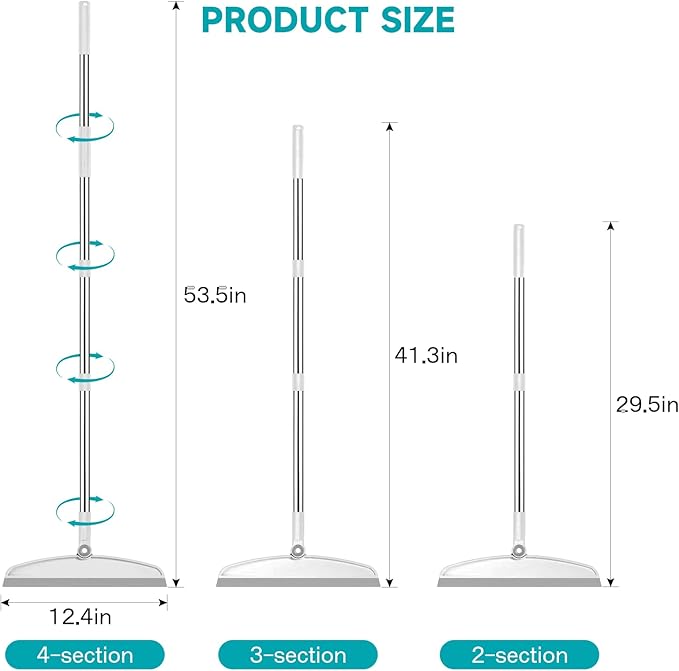 NACENA Silicone Floor Squeegee, 54-in Adjustable Long Handle Multifunction Silicone Broom, Sweep and Scrape 2 in 1 Household Cleaning Broom for Floor, Deck, Bathroom, Kitchen, Pet Hair, Glass, White