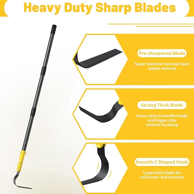 Garden Hoe Tool, 49 Inch L Shaped Hoe Garden Tools with Adjustable Long Handle for Weeding, Loosening Soil,Trenching, Heavy Duty Crack Crevice Weeding Hoe Hand Garden Tools for for Gardening Planting