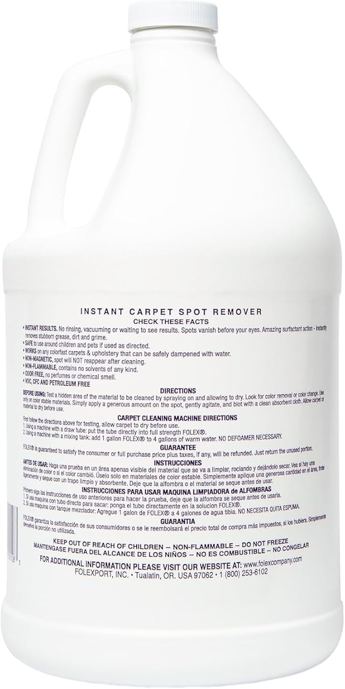 FOLEX 128 oz Instant Carpet Spot Remover Carpet Cleaner Gallon Refill - Removes Pet Accidents, Grease, Red Wine and More - 4 Pack