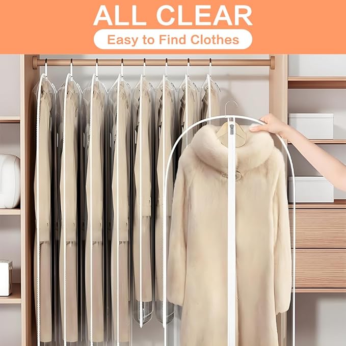 Clear Garment Bags for Hanging Clothes Travel (Set of 12) Suit Bags for Closet Storage Clothes Storage Bags Closet Cover for Open Closet with Zipper for Coats, Jackets, Shirts