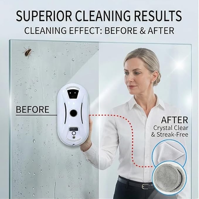 RAINPOT SAKER Automatic Smart Window Cleaning Robot - 90W Dual Spinning Pads with AI Smart Path & Smart Spray, Remote Control & 20-Min Backup Power for Glass, Mirrors & Smooth Tile