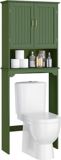 Yaheetech Over The Toilet Storage Cabinet, Over Toilet Cabinet with Adjustable Shelf, Bathroom Storage Organizer with Double Wood Doors, Green