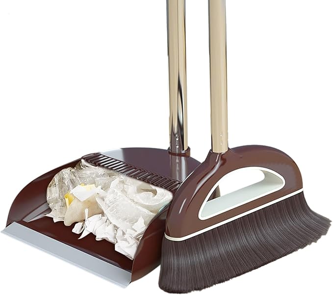 Long Handled Broom and Dustpan Set, 88cm Indoor Broom with Dustpan Combo Set, Durable & Versatile, Long Handle with Upright Stand for Home, Office, School Accessory for Kitchen, Dorms, Bathroom