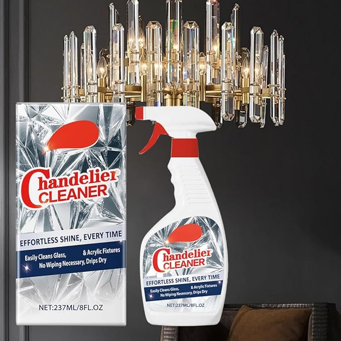 Chandelier Cleaner Spray – No Wipe Crystal & Brass Cleaner for Chandeliers, Drip-Dry Formula, Safe for Glass, Silk Plants, and Dark Crystals – Fast Dusting & Streak-Free Cleaning 1 Pcs