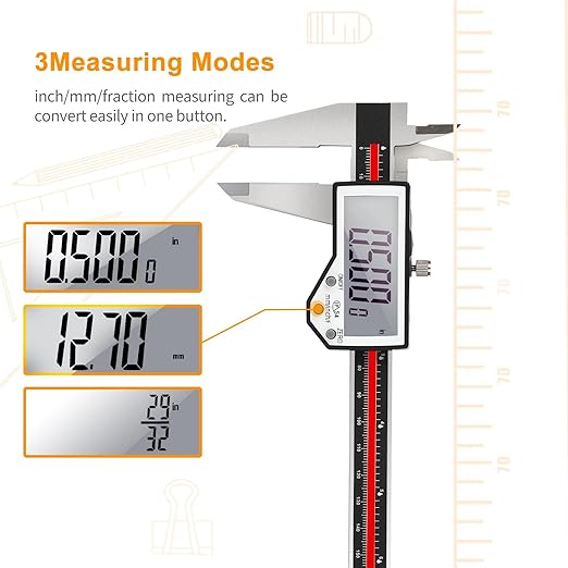 Digital Caliper, 8" Caliper Measuring Tool Extreme Accuracy Waterproof Electronic Vernier Caliper Industrial Stainless Steel Digital, Durable Measuring Tool with Large LCD Screen