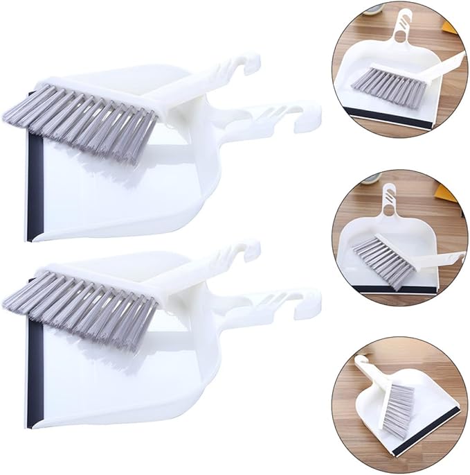 HOMSFOU Mini Broom and Dustpan Set 2pcs White, Household Desktop Cleaning Tools for Kitchen Table, Compact Handheld Sweeping Accessories for Home and Office Use