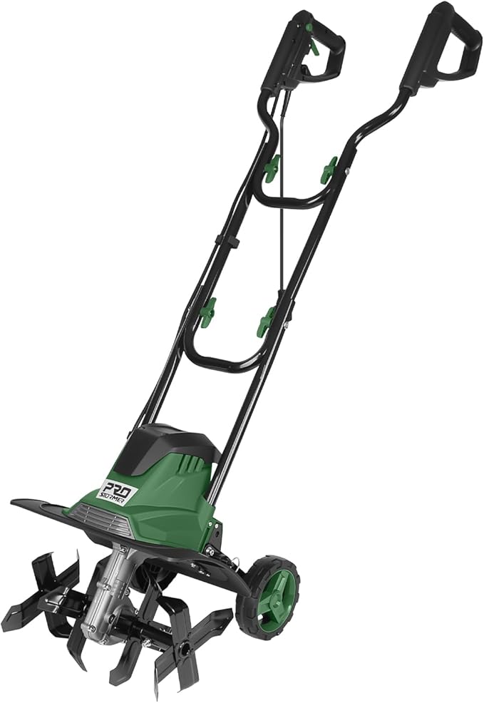 Prostormer Electric Tiller 14-Inch, 10-Amp Corded Cultivator with 14-Inch Tilling Width, Foldable Garden Rototiller with Wheels for Weeding and Soil Cultivation