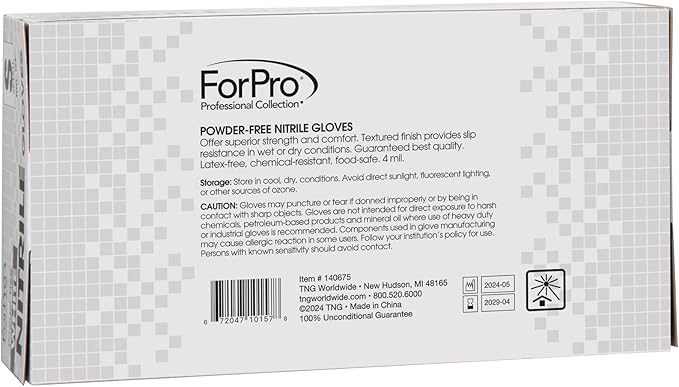 ForPro Disposable Nitrile Gloves, Chemical Resistant, Powder-Free, Latex-Free, Non-Sterile, Food Safe, 4 Mil
