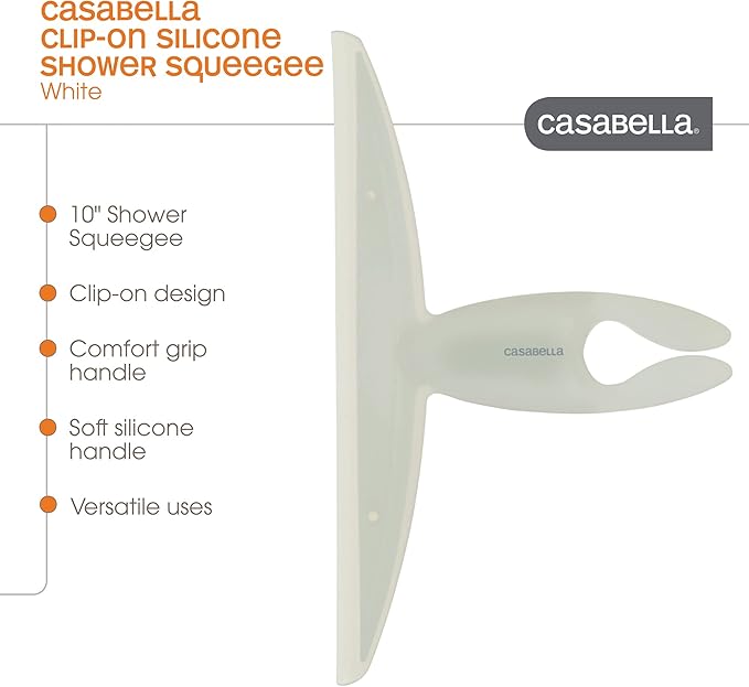 Casabella, White 44037 Clip on Silicone Squeegee, 10-1/8" x 1-1/4" x 6-3/4" h