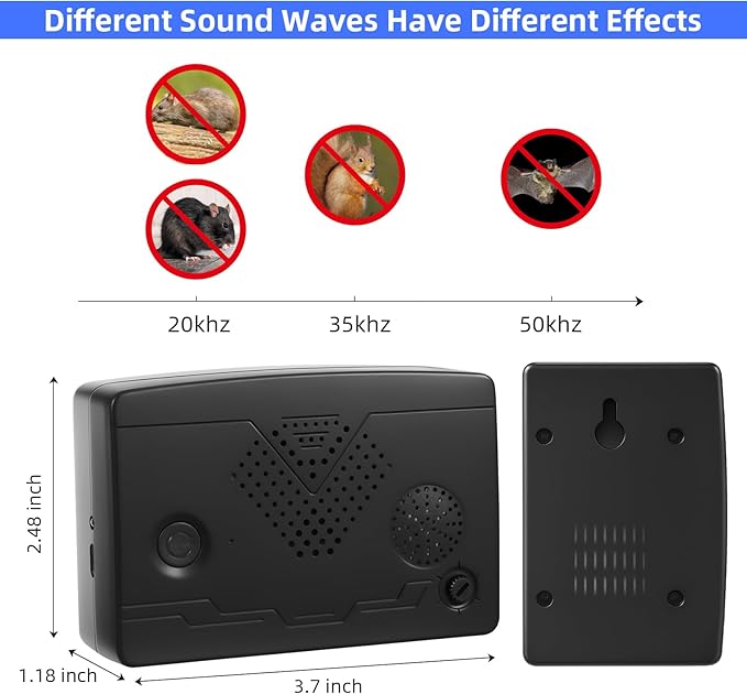 Bat Deterrent Devices,Bat Repellent for Attic,Rechargeable Bird Repellent,Porch & House | Bats Removal Do It Yourself for Indoor & Outdoor | Friendly to Human & Pet (2, Black)