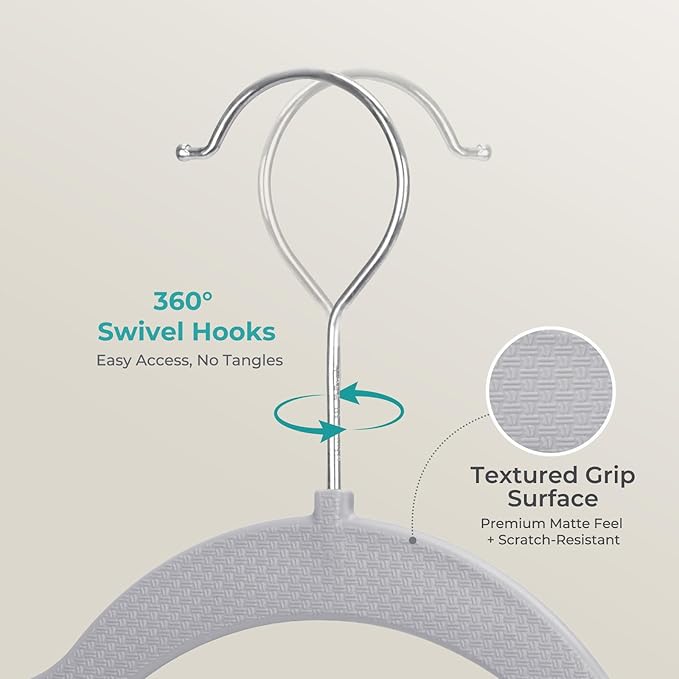 HOUSE DAY Plastic Hangers 100 Pack, Grey Clothes Hangers Non Slip with Rubber Grip, Heavy Duty Hanger with 360º Swivel Metal Hook, Ultra Thin Hanger Space Saving for Closet Organizer