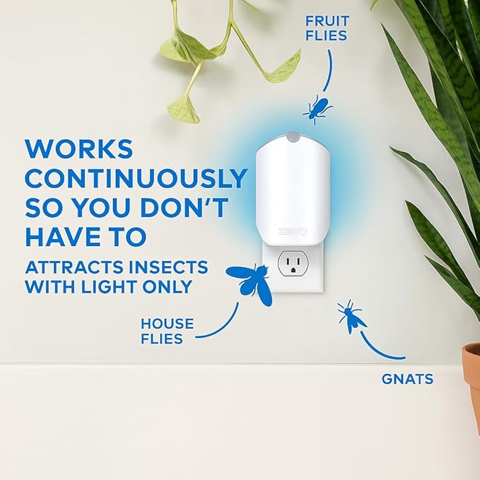 Flying Insect Trap Plug-in with Blue & UV Light – Indoor Bug Catcher for Gnats, House & Fruit Flies (2 Plug in Devices & 4 Cartridges)