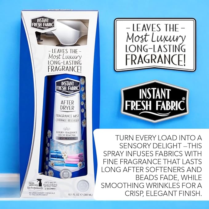 After Dryer Fabric Freshener & Wrinkle Release Spray - For Clothes & Laundry - Luxury Fragrance Odor Remover & Wrinkle Releaser - For Home & Travel - Fresh Linen Scent - 10.1 fl oz.