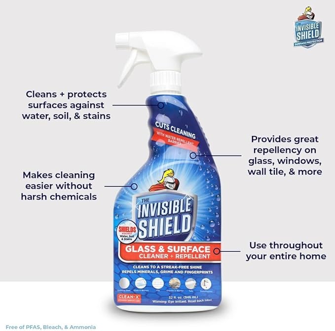 Invisible Shield Glass Essentials Shower Door Protectant and Water Spot Remover Kit 32 oz