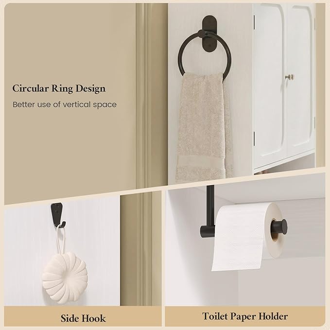 Over The Toilet Storage Cabinet with Adjustable Shelves & 2 Doors, Bathroom Storage Cabinet with One 4-Section Drawer, Towel Holder & Toilet Paper Holder for Bathroom, Laundry Room
