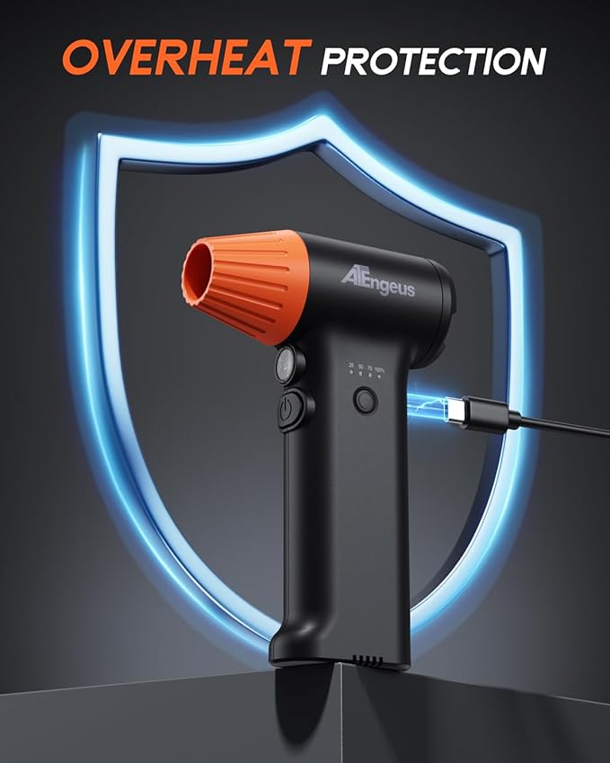 ATEngeus HF600-Pro Compressed Air Duster, 130000RPM Super Power Cordless Electric Air Duster, Rechargeable Handheld Air Blower for PC, Keyboard, Devices, Car, House Cleaning, Car Snow Blower, 3 Gear