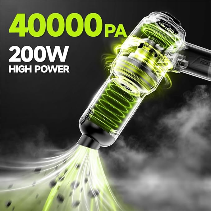 Handheld Car Vacuum Cordless, Portable Cars Vacuum Cleaner with 40000Pa High Power & Suction, Powerful 4-in-1 Hand Held Air Duster Fast Cleaning for Car,Home,Office,Pet Hair (Green)
