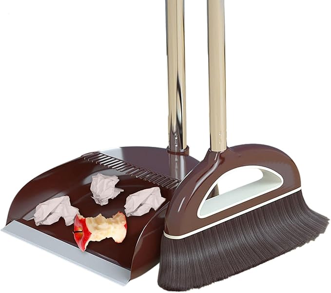 Broom and Dustpan Set,Large Broom and Dustpan,Broom and Dustpan Set,Heavy Duty Dust Pan with Long Handle Upright Dustpan Broom Set,Broom Home Kitchen Lobby Floor Use,Dust Pan and Broom Set
