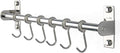 Sliding Hooks, Wall Mounted Rail, Stainless Steel Utensil Holder and Pot Lid Rack for Kitchen Tools, Towel, Pot Pan, Loofah, Spoon - Polished Finish, 6 Hooks