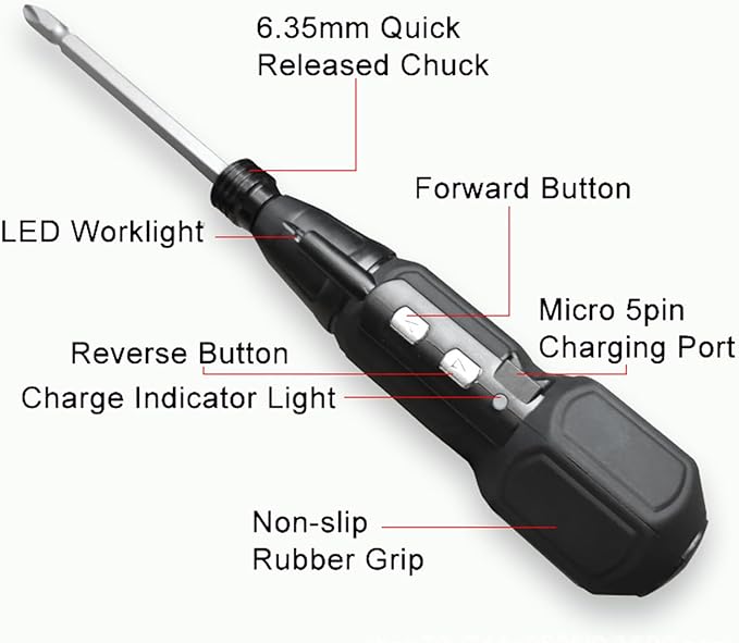 Electric Screwdriver Cordless Rechargeable Power Screwdriver Set, Portable Automatic Home Repair Tool Kit with LED Lights & USB Charging Cable for Men (3PCS)