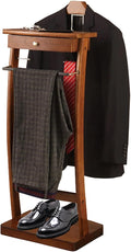 Wood Clothes Valet Stand with Tray, Floor Standing Suit Valet Stand with Drawers and Front Trouser Rack, Men's Valet Stand, for Living Room Office Dressing Room 44.4x30x112.2 cm (Walnut)