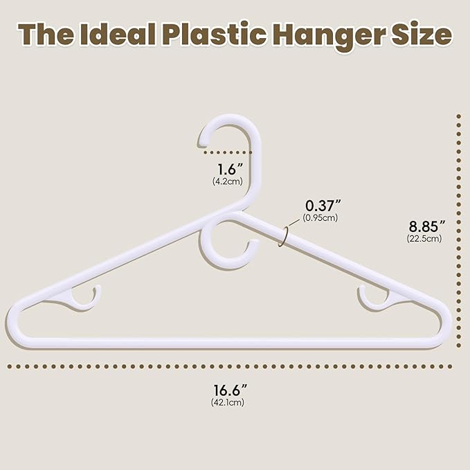 White Plastic Hangers 36 Pack, Heavy Duty Clothes Hangers with Center Hook & Non-Slip Pants Bar for Standard Size Shirts, Pants, Coat, Dresses, Jackets, Scarves and Belts