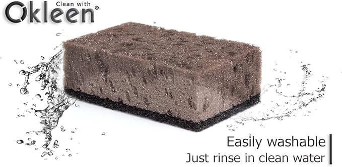 Taupe Multi Use Scrub Sponges. Made in Europe. 9 Pack, 4.3x2.8x1.4 inches. Best Odorless Durable Brown Heavy Duty Scrubber for Kitchen and Household Cleaning
