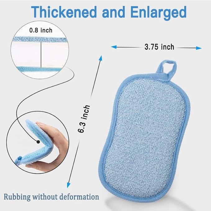 Dish Sponge Kitchen Sponges,Scrub Sponges,Double Sided Cleaning,Non Scratch,Ultra fine Fiber Wiping+Stainless Steel Wire to Remove Stubborn Stains,Durable Thickening (Large 12-Pack)